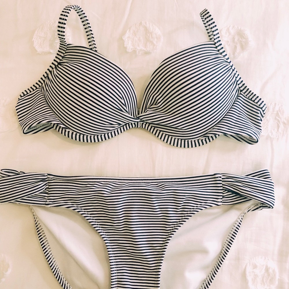 target navy and white striped bikini